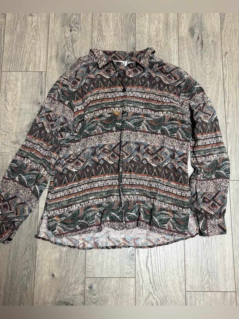 Vintage brown silk button up collared shirt medium silk